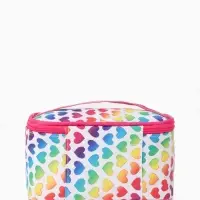 Косметичка - сундучок на молнии, на подкладке, с ручкой, зеркалом, с рисунком, молочная