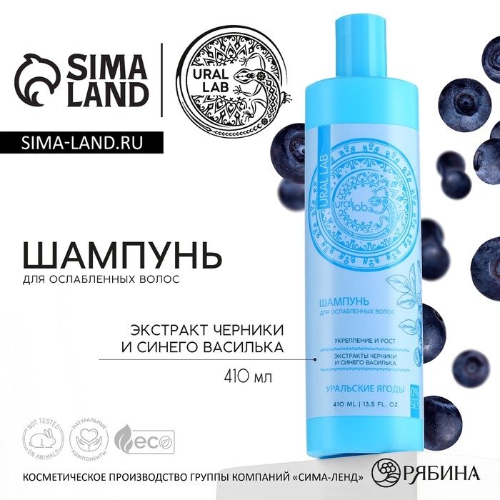 Шампунь для волос с экстрактом черники и василька, укрепление и рост, 410 мл, URAL LAB Шампунь для волос с экстрактом черники и василька, укрепление и рост, 410 мл, URAL LAB
