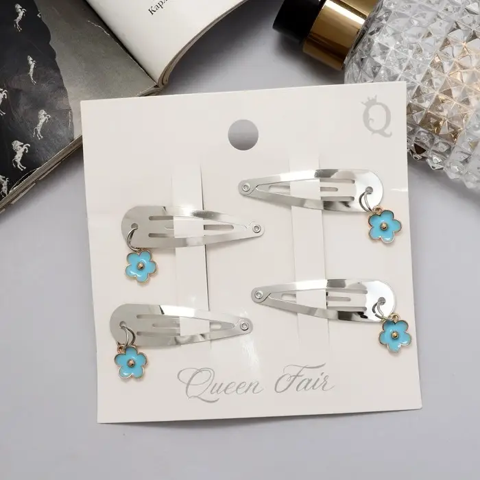 Невидимки для волос «Офелия», набор 4 шт., василёк, 4.5 см, серебро