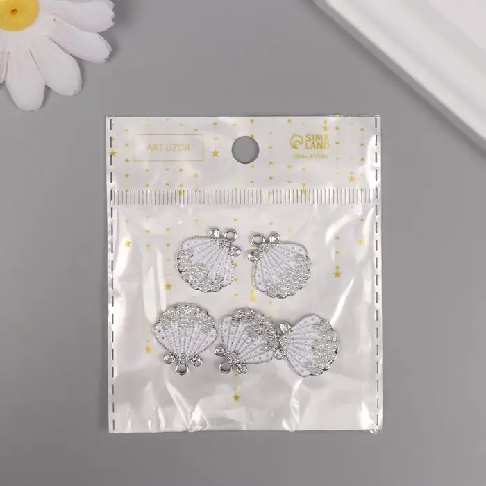 Декор для творчества металл, стразы "Ракушка" серебро 2,1х1,8х0,3 см