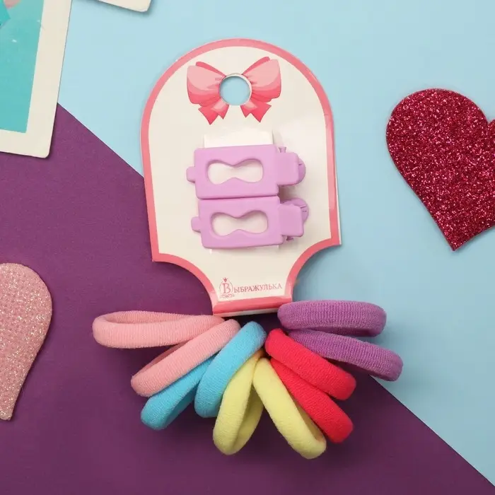 Набор для волос Набор для волос "Карамель" (10 резинок 3 см, 2 зажима 3 см) бесконечность, сиреневый