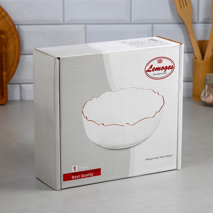 Салатник Wave, 3 л, золотая обводка, фарфор, Иран Салатник Wave, 3 л, золотая обводка, фарфор, Иран