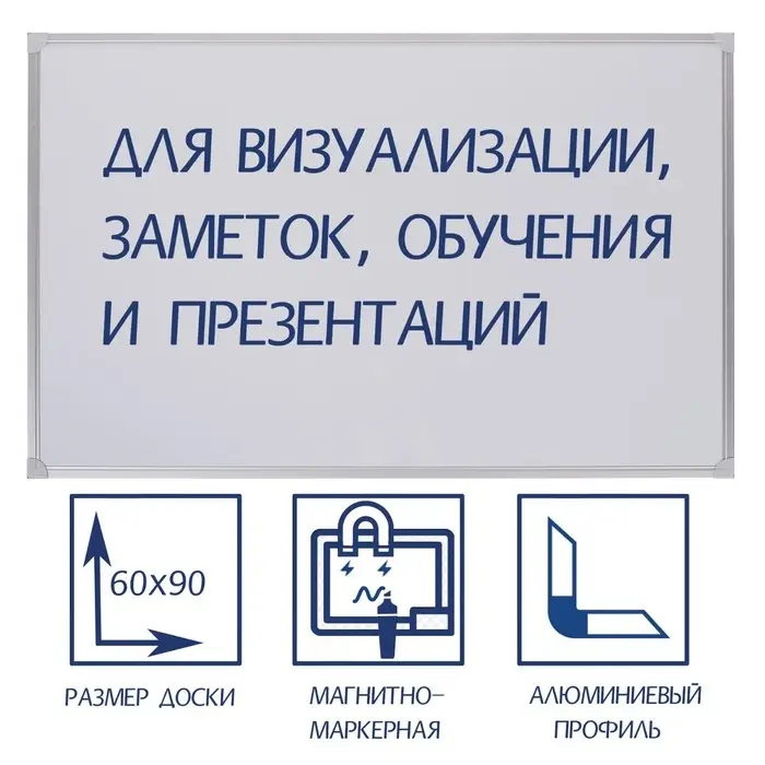 Доска магнитно-маркерная, Calligrata REEF, 60×90 см, в алюминиевой рамке, с полочкой Доска магнитно-маркерная, Calligrata REEF, 60×90 см, в алюминиевой рамке, с полочкой