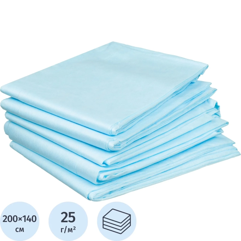 Простыня н/с 140х200см спанбонд пл.25 голубая 5шт/уп  Гекса