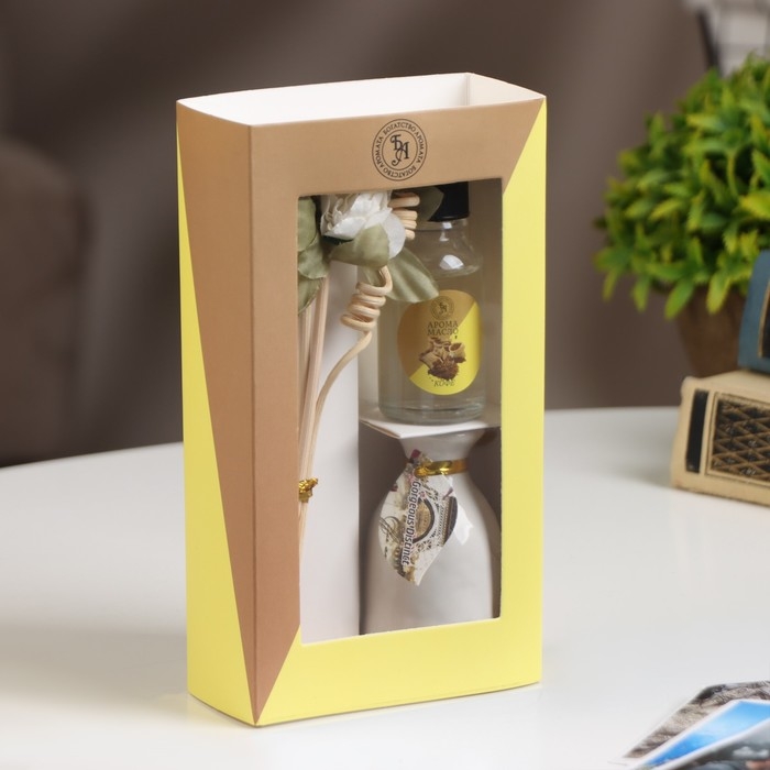 Набор подарочный с диффузором "Ваза с цветком", аромат кофе, "Богатство Аромата"