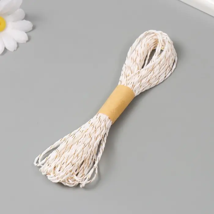 Пряжа 100% целлюлоза "Softino Raffia Color Melange" кручёная, белая с золотом 10м