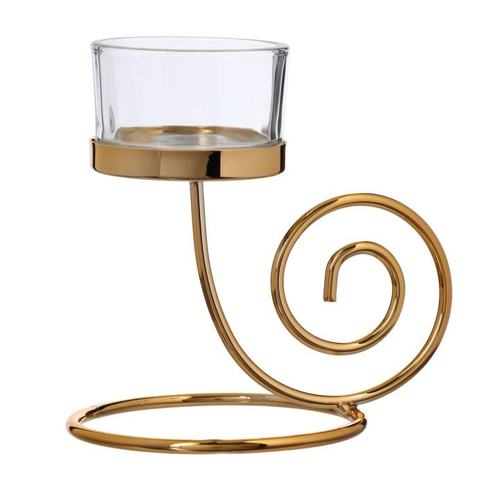 Подсвечник металл, стекло на 1 свечу "Спиралька" золото 12,5х9,8х8 см