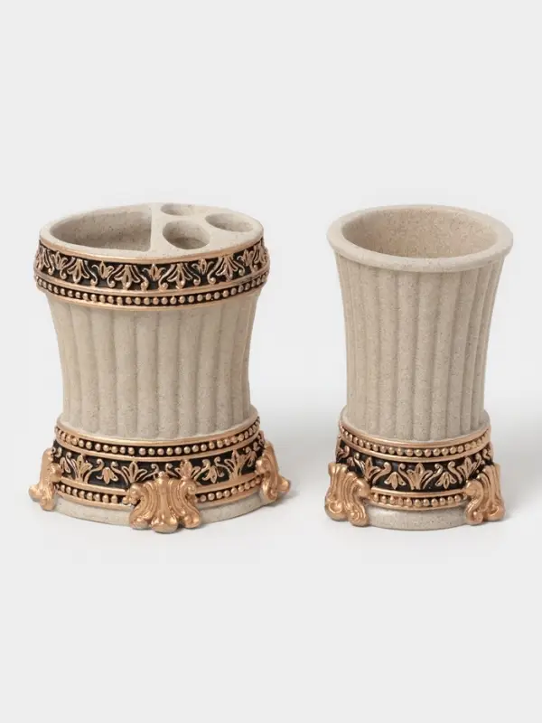 Аксессуары для ванной &laquo;Вензеля&raquo;, 4 предмета, дозатор 200 мл, мыльница, 2 стакана, бежевые