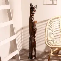 Сувенир дерево "Кошка морская с рыбкой и ящерками" 100х16х7 см