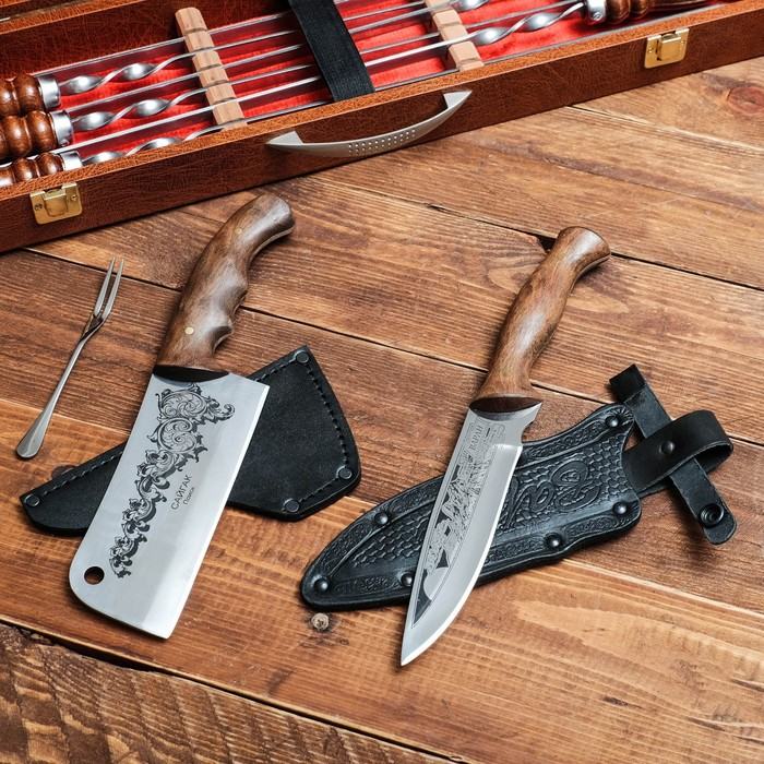 Набор с шампурами  Набор с шампурами "Горный дух" кейс, шампуры, два ножа