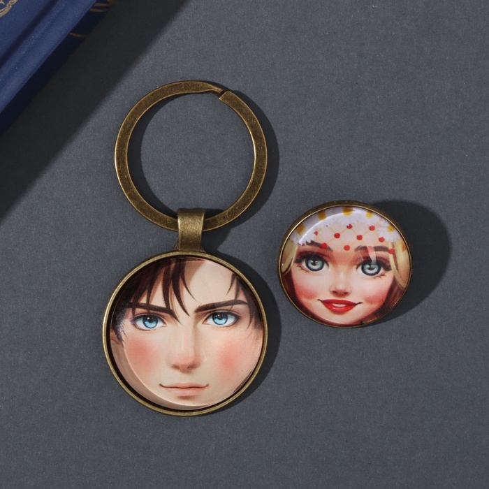 Набор брелок и значок  Набор брелок и значок "Русский парень и девушка" 6х11 см