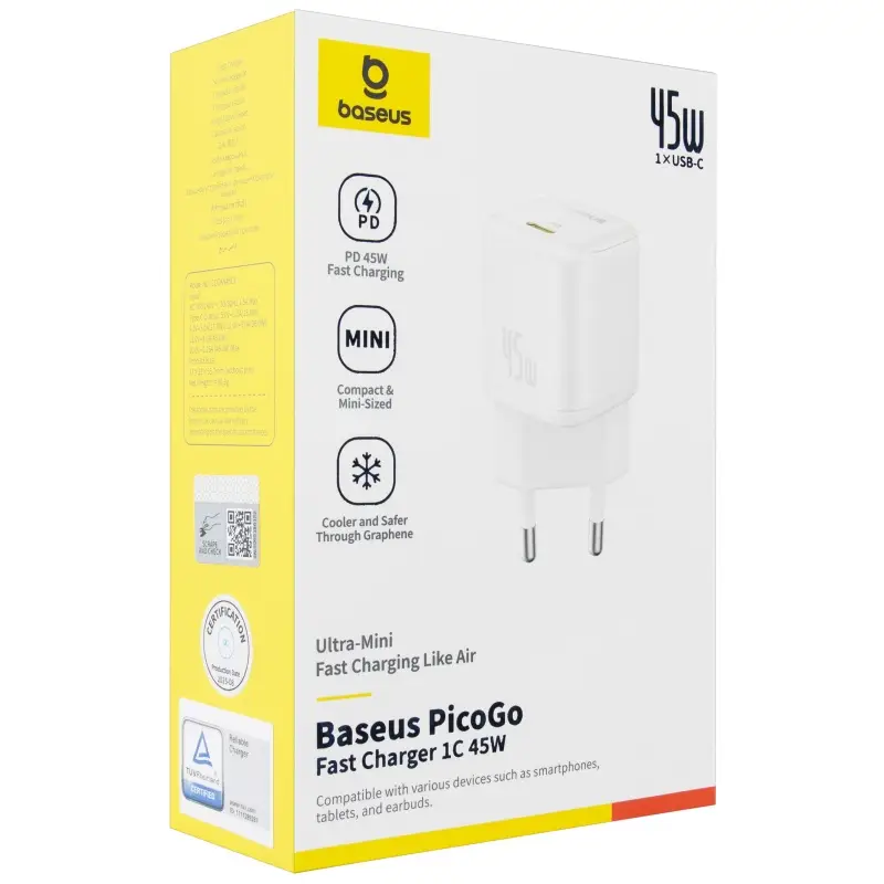 Переходник сетевого зарядного устройства на Type-C 45W GAN P10176800213-00 Baseus белый