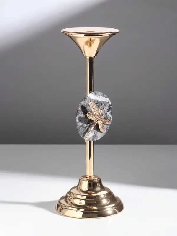Металлический подсвечник на 1 свечу &laquo;Стрекоза&raquo;, золото, d=2.2 см, 11.5&times;11.5&times;29 см