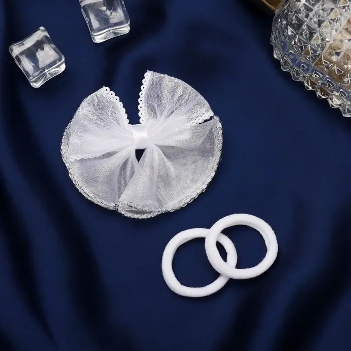 Набор для волос "Школьница" (зажим 7 см, 2 резинки 3,5 см) полоски бант, белый