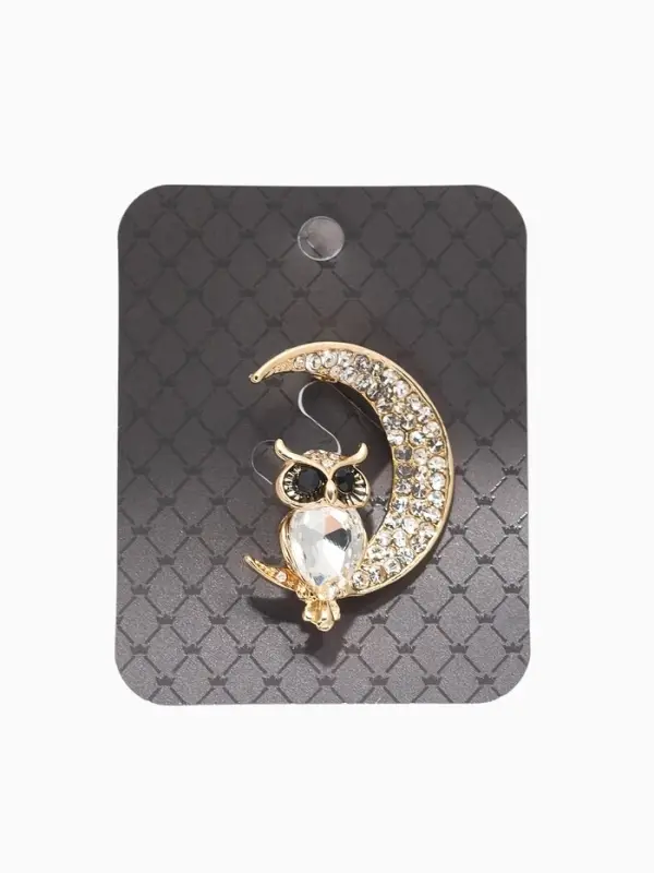 Брошь &laquo;Сова на месяце&raquo;, чёрный, белая в золоте