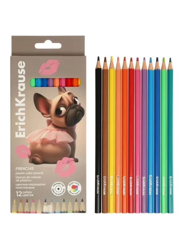 Карандаши 12 цветов, ErichKrause Frenchie, пластиковые, шестигранные