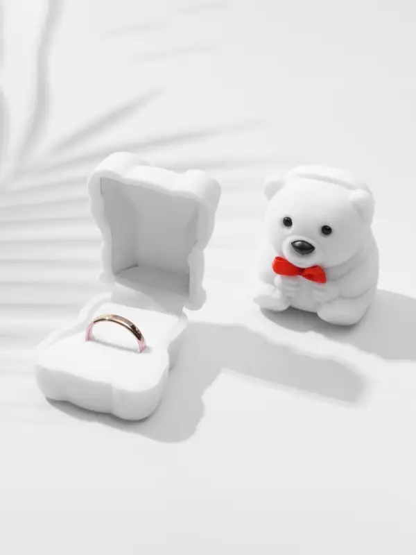 Футляр под кольцо, серьги &laquo;Мишка&raquo;, бархатный, 4.5&times;5&times;3.5 см, белый