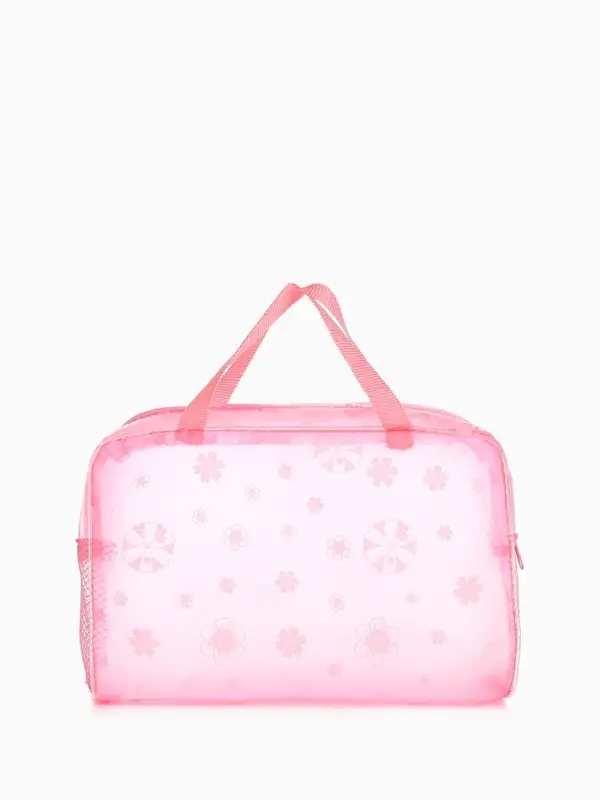 Косметичка - сумочка на молнии для бассейна, с ручками, с рисунком, розовая