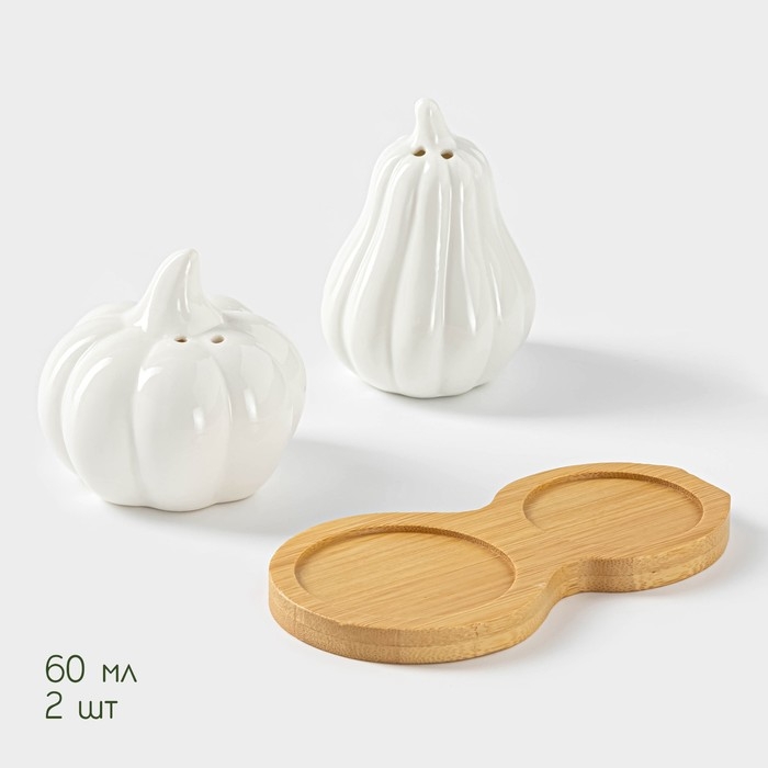 Набор для специй на деревянной подставке BellaTenero «Витамины», 2 предмета: солонка 60 мл, перечница, 60 мл, цвет белый Набор для специй на деревянной подставке BellaTenero «Витамины», 2 предмета: солонка 60 мл, перечница, 60 мл, цвет белый