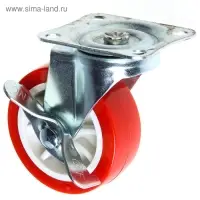 Колесо мебельное, d=75 мм, на площадке, с фиксатором, красное