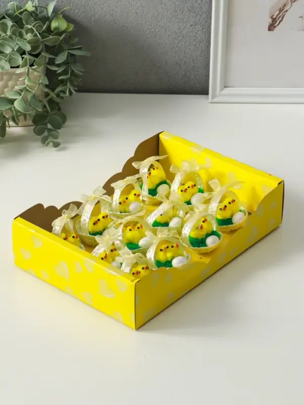 Фигурка пасхальная &laquo;Цыплята в корзинке с яичком&raquo;, набор 12 шт., 5&times;5&times;5 см