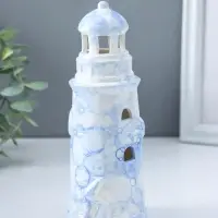 Сувенир керамика свет "Маяк" мраморный бело-синий 6,5х6,5х18 см