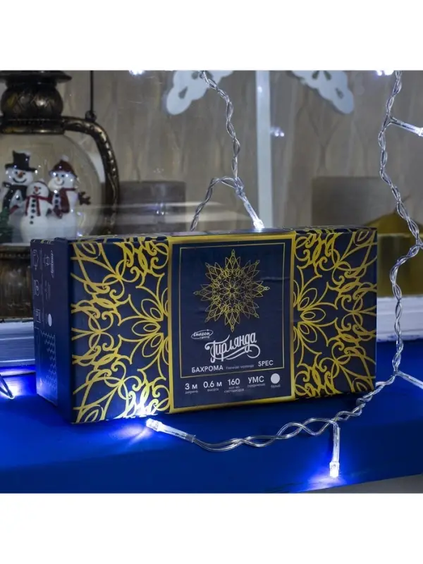 Гирлянда &laquo;Бахрома&raquo; 3&times;0.6 м, IP44, УМС, прозрачная нить, 160 LED, свечение белое, мерцание белым, 220 В