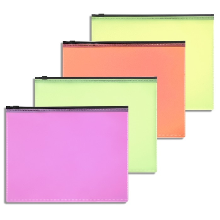 Набор папок-конверт на ZIP-молнии А4, 150 мкм, Calligrata Neon, c черной молнией, неон, 4 штуки, микс Набор папок-конверт на ZIP-молнии А4, 150 мкм, Calligrata Neon, c черной молнией, неон, 4 штуки, микс
