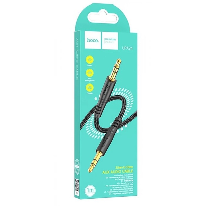 Кабель AUX Hoco UPA24, Jack 3.5 мм (m) - Jack 3.5 мм (m), 1 м, нейлон, чёрный Кабель AUX Hoco UPA24, Jack 3.5 мм (m) - Jack 3.5 мм (m), 1 м, нейлон, чёрный