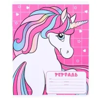 Тетрадь в крупную клетку 12 листов, 5 видов МИКС, обложка мелованная бумага, Минни Маус и Единорог