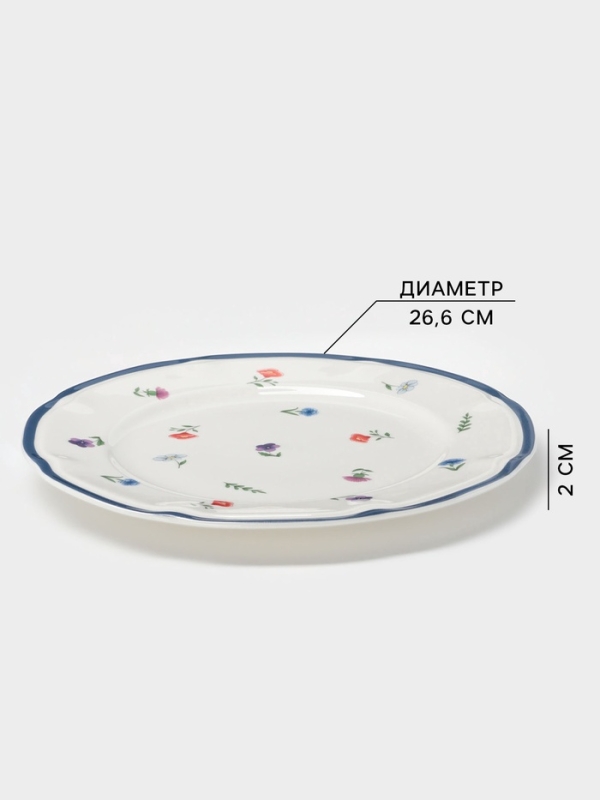 Тарелка Доляна «Романс», d=26.6 см, костяной фарфор, белая Тарелка Доляна «Романс», d=26.6 см, костяной фарфор, белая