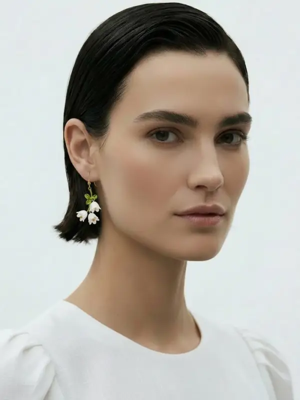 Серьги "Цветы Ландыша", цвет бело-зелёный в золоте