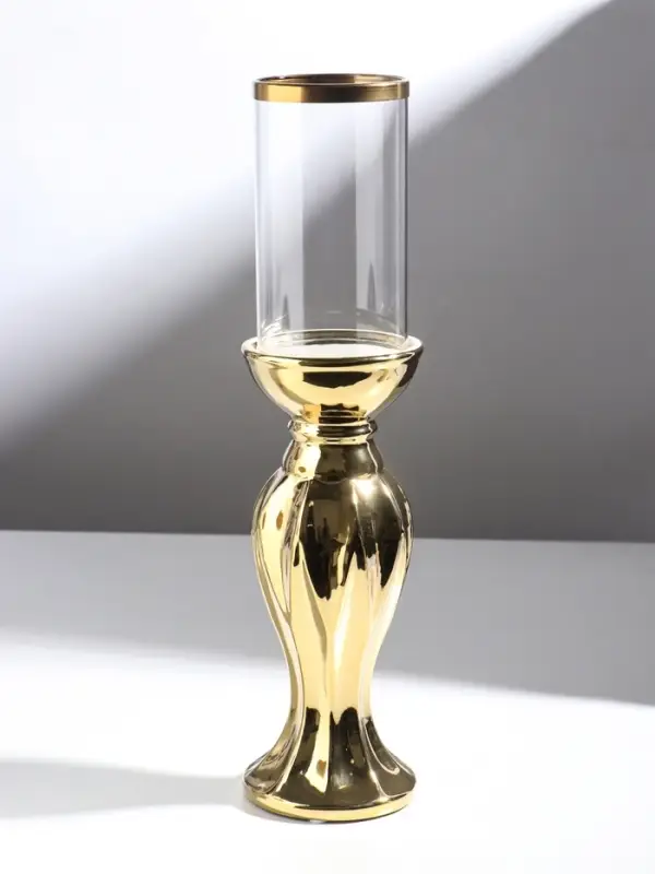 Подсвечник на 1 свечу &laquo;Версаль&raquo;, керамика, стекло, d=7.5 см, золото, 9.5&times;9.5&times;38.5 см