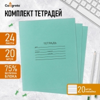 Комплект тетрадей из 20 штук, 24 листа в линию КПК "Зелёная обложка", блок №2, белизна 75% (серые листы)