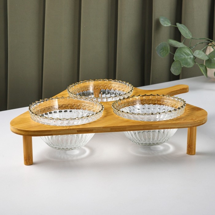 Набор салатников стеклянных на подставке «Ронда», 350 мл, 37,5×32,5×7 см, 3 шт Набор салатников стеклянных на подставке «Ронда», 350 мл, 37,5×32,5×7 см, 3 шт