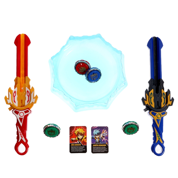 Набор волчков с мечом ULTRA SPIN «Сражение гладиаторов», 4 волчка, 2 устройства запуска, арена