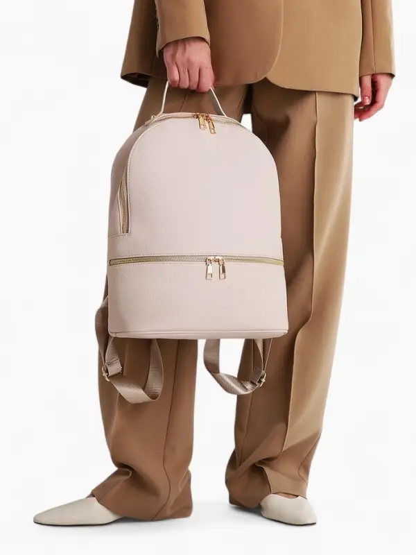 Рюкзак женский на молнии, с карманами, размер 27&times;10&times;34 см, бежевый