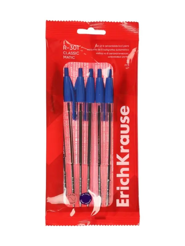 Набор ручек шариковых автоматических ErichKrause R=301 Matic, 8 штук, узел 1 мм, синий