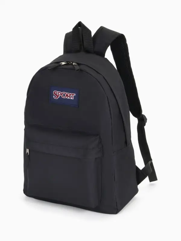 Рюкзак школьный на молнии, с карманом, однотонный, размер 30&times;14&times;41 см, чёрный