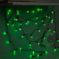 Гирлянда &laquo;Нить&raquo; 10 м с насадками &laquo;Шарики 1.5 см&raquo;, IP44, тёмная нить, 100 LED, свечение зелёное, 8 режимов, 220 В
