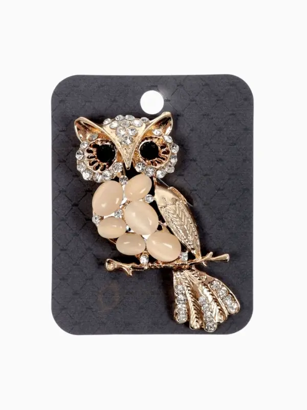 Брошь &laquo;Сова&raquo;, белая в золоте