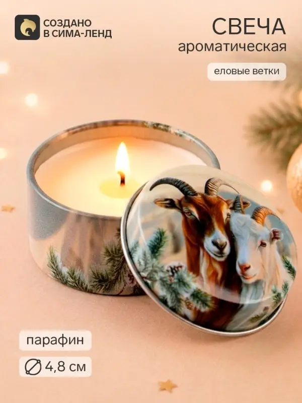 Свеча ароматическая, в железной банке &laquo;Пара&raquo;, еловые ветки, d=4.8 см