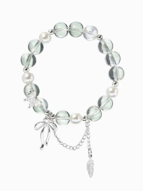 Браслет с подвесками &laquo;Сахарный. Перо и бант&raquo;, d=6 см, шар №10/8, серый в серебре