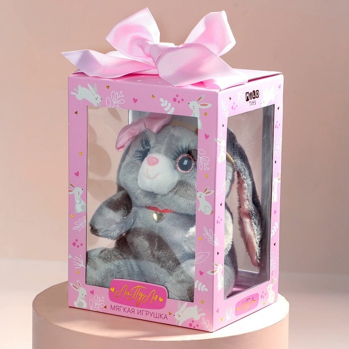 Мягкая игрушка «Зайка Ла-Пу-Ля в платье с повязкой бант», цвет серый, 20 см Мягкая игрушка «Зайка Ла-Пу-Ля в платье с повязкой бант», цвет серый, 20 см