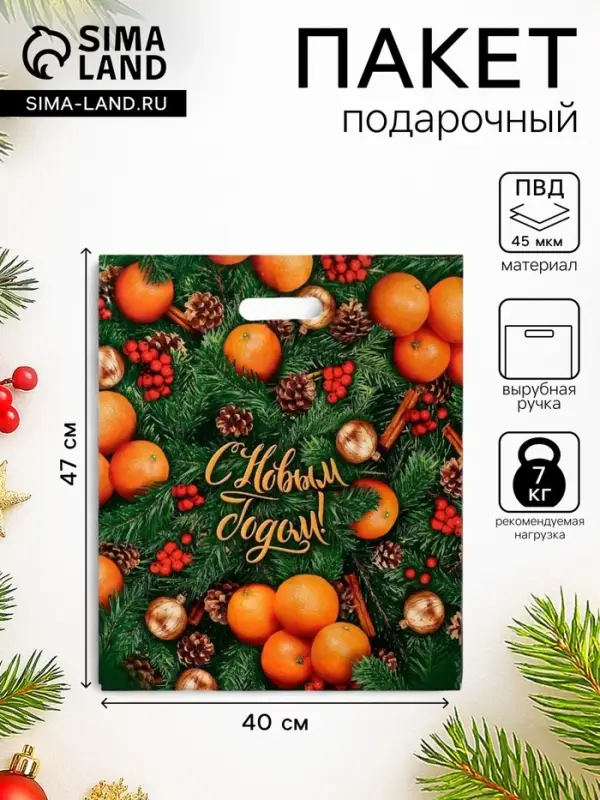 Пакет подарочный новогодний &laquo;Спелая зима&raquo;, полиэтиленовый с вырубной ручкой, 40&times;47 см