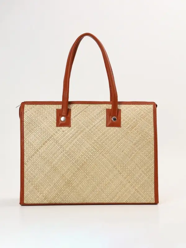 Сумка плетёная на молнии из пандана, 41&times;16&times;50 см, светло-коричневая