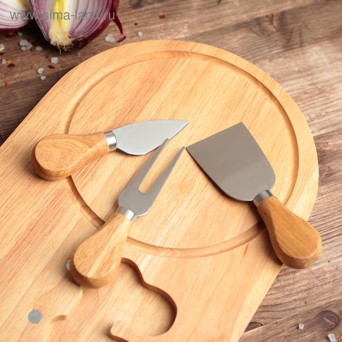 Набор для подачи сыра, доска из дуба Доляна 32,5×20,5×1,5 см, 3 ножа для сыра Набор для подачи сыра, доска из дуба Доляна 32,5×20,5×1,5 см, 3 ножа для сыра