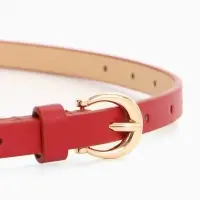 Ремень женский тонкий, 110&times;1.3 см, пряжка металл золотистая, полукруглая, красный