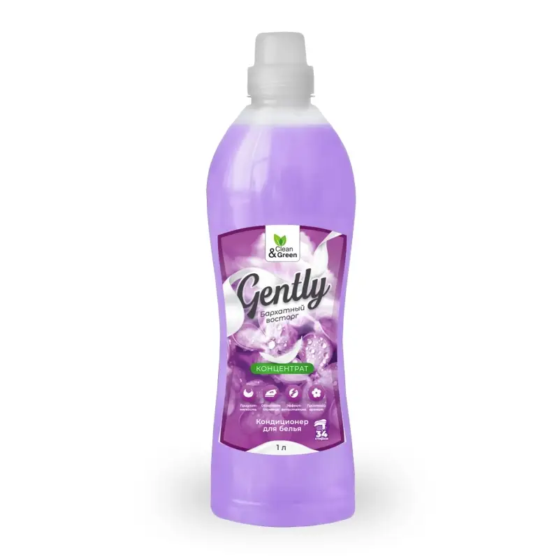 Кондиционер для белья Gently "Бархатный восторг" (концентрат, сиреневый) 1000 мл. Clean&Green CG8282