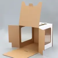 Коробка под торт 2 окна, с ручками, белая, 24&times;24&times;24